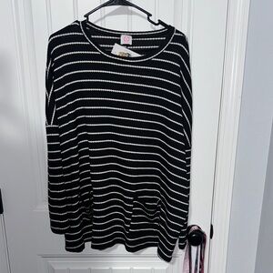 NWT Black with white stripes long sleeve sweater top